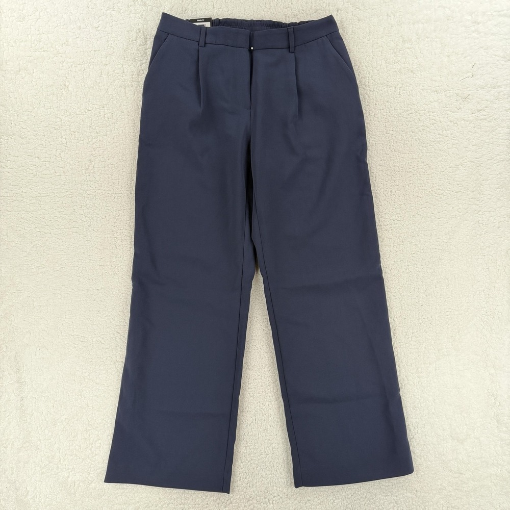 DKNY Dress Pants Womens 10 Blue Straight Leg Pull On Elastic Waist Work‎ Office